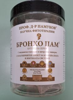 БРОНХО ПАМ ЧАЙ 20 големи филтърни пакетчета на ПРОФ.Д-Р ПАМУКОВ - бял